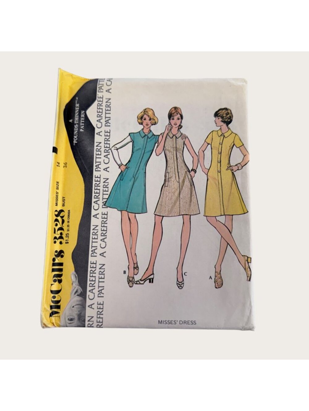 Vintage 1970s McCalls Sewing Pattern 3528 Misses Dress Size 14 Bust 36 Uncut